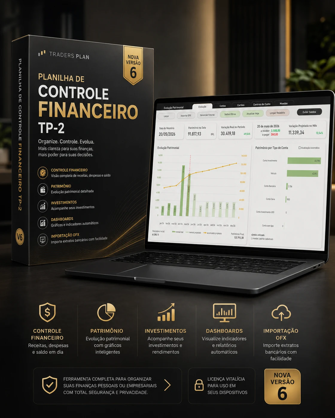 Apresentação comercial da planilha Controle Financeiro TP-2