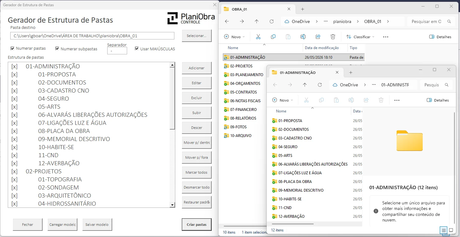 Gerador de estrutura de pastas da PlaniOBRA